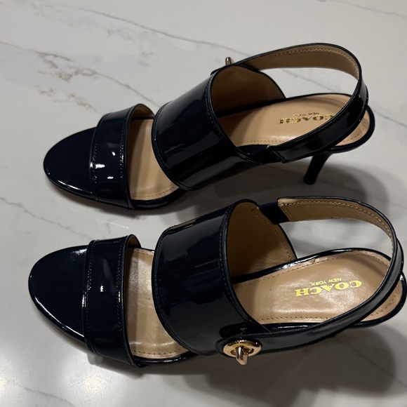 Coach Glossy Dark Blue/navy Heels with Gold Accent - Picture 6 of 16